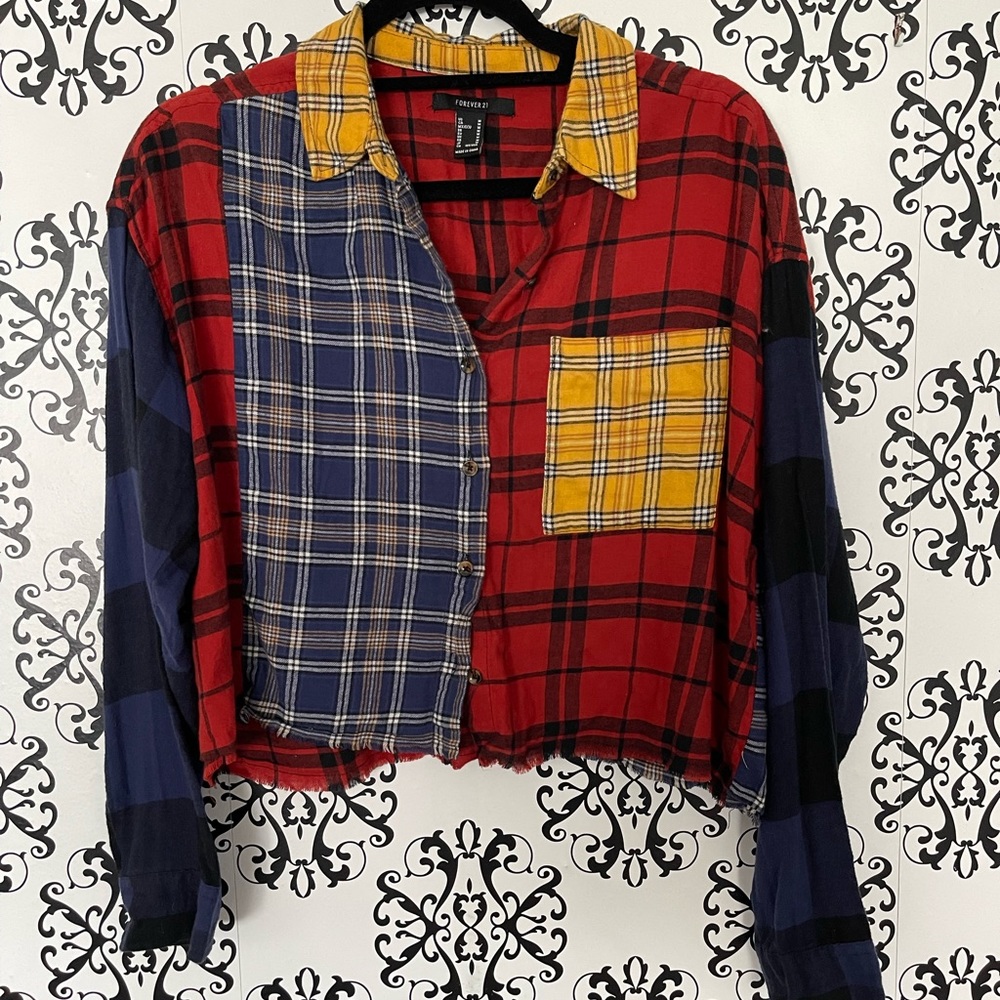 Forever 21 Plaid Patchwork Top - Size Medium